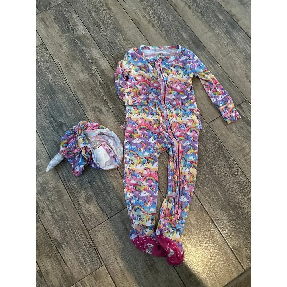 Lisa Frank x Posh Peanut Markie Magic Footie Turban & Pajamas Set Size 18-24 M